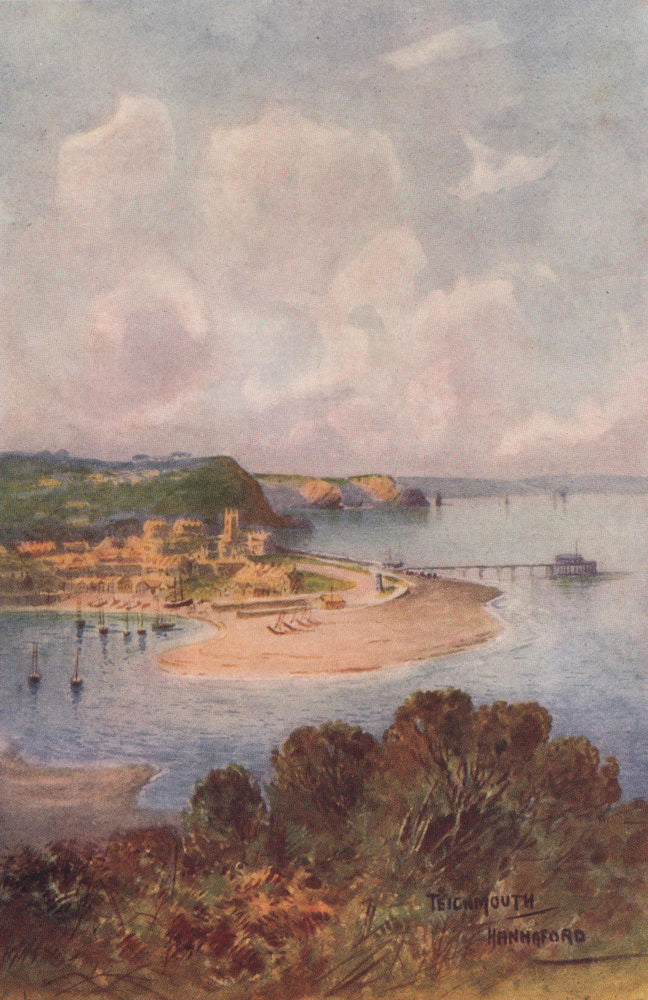 Teignmouth from Shaldon, South Devon, by Charles E. Hannaford 1907 old print